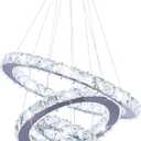 Crystal Chandeliers Modern LED 3 Ring Chandelier Adjustable Ceiling Light Fixtures Pendant Lighting Stainless Steel Hanging Lights for Living Room Dining Room Bathroom Bedroom, Cold White (Round)