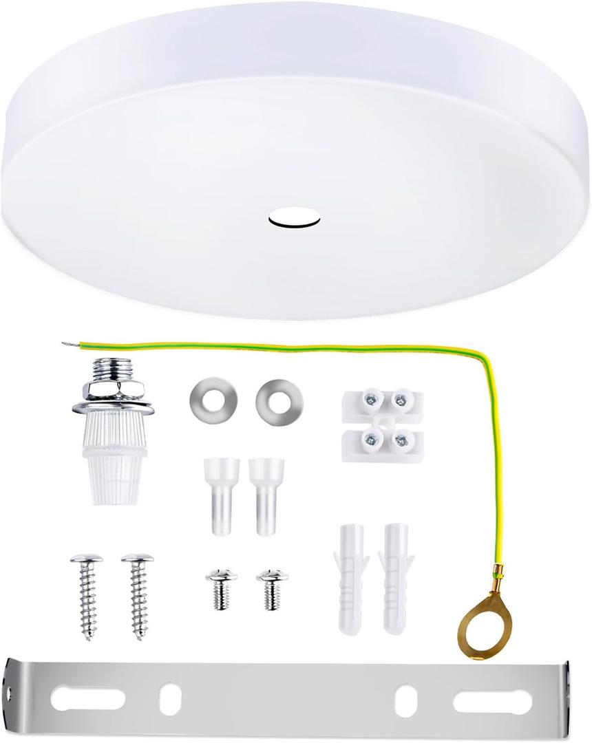 Arturesthome 7" White Ceiling Plate Light Kit Rewind Single Hole with Hardware,Ceiling Canopy for Pendant Lighting or Chandelier,Universel Canopies/Screw Fixing on Both Sides (18cm)