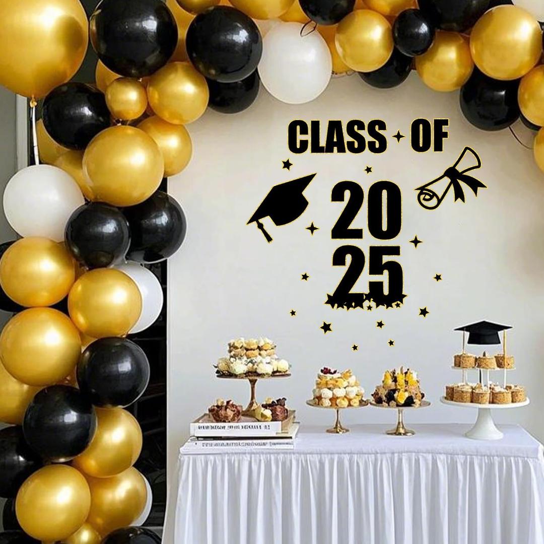 LANKBACK Class of 2025 Graduation Decal - Congrats Grad Sign for Backdrop - We are so Proud of You Graduation Party Decorations Black