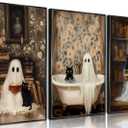 2 x 3Pcs Halloween Ghosts Posters Wall Art Vintage Cute Library Ghost Reading Books Funny Gothic Wall Decor Pictures Retro Horror Creepy Dark Academia Canvas Prints for Bathroom Gallery Home Decor (Halloween Ghosts Posters, 12x16x3pcs)