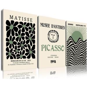 Framed Sage Green Wall Art Set of 3, Abstract Matisse Canvas Wall Decor, 16x24Inchx3pcs-Framed