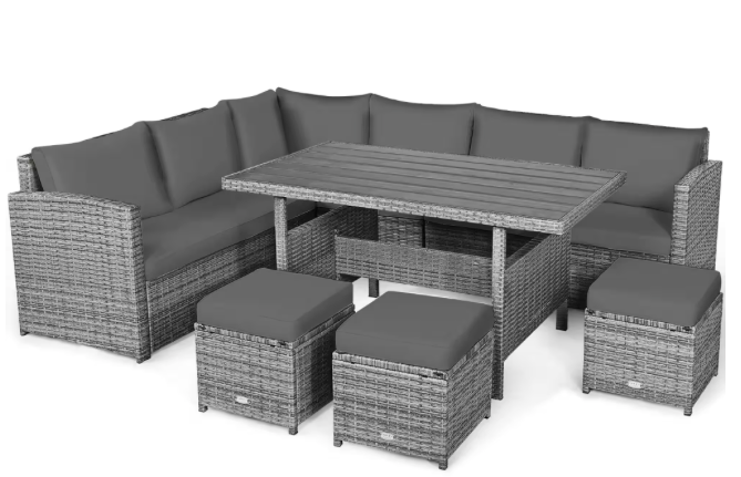 Total Tactic HW71503GRPlus Patio Rattan Dining Furniture Sectional Sofa Set, 