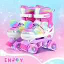 SULIFEEL Rainbow Tie-Dye Adjustable Roller Skates for Girls Kids Pink Purple Light Up Skate with Fluffy Pom Poms Triple Protection for Indoor Outdoor Skating (Small - Little Kid)