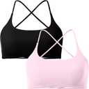 SUUKSESS Women 2 Piece Open Back Sports Bra Pack Strappy Workout Gym Yoga Crops (S)