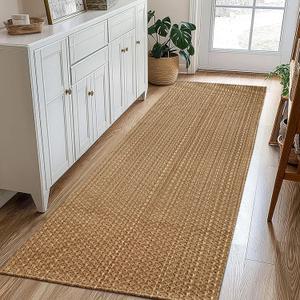 Runner Rug – Boho 2x5 ft Hallway Runner Rug,Braided Design Neutral Entryway Rug with Rubber Backing,Tan Brown,Machine Washable,Solid Faux Jute Rug,for Bedroom,Bathroom,Non-Slip