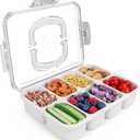 Snackle Box Container, Large 8-Compartment Divided Serving Tray with Lid and Handle, Portable Snack Tray for Travel Party Beach Picnic, Dishwasher Safe, BPA-Free, Wheat Straw
