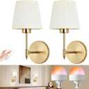 Wireless Wall Sconces Set of Two, Battery Operated Wall Sconce with Pleated Shades, Rechargeable Wall Light with Remote , 15 Colors Dimmable Wall Sconce, Gold Wall Lamps for Living Room, Bedroom, Hallway