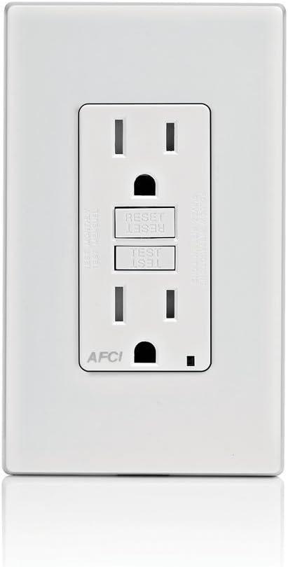 Leviton AFCI Outlet, 15 Amp, Self Test, Tamper-Resistant with LED Indicator Light, Protection from Electrical Fires, AFTR1-W, White