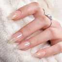 BTArtbox Press On Nails Medium Almond - Press on Nails Chrome Nails, Light Weight & Fit Perfectly Fake Nail with Nail Glue, Nude Glue On Nails in 15 Sizes, Glazed Donut