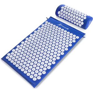 ProsourceFit Acupressure Mat and Pillow Set for Back/Neck Pain Relief and Muscle Relaxation (Large, Blue/White)