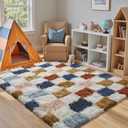 Checkered Rug 4x6 for Living Room, Modern Rainbow Shag Rug Super Soft Washable Fluffy Rugs Indoor Fuzzy Carpet for Bedroom Home Dorm Aesthetic Decor