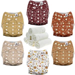 Mama Koala 3.0 Pocket Cloth Diapers for Babies with AWJ Lining, 6 Pack with 6 4-Layer Natural Cloth Diaper Inserts - Reusable and Washable Pocket Diapers (Lucky Colors)