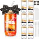 Hushee 6 Set Class of 2026 Senior Night Gifts 16 oz Glass Water Bottle with Lids Straws Glitter Bow Straw Topper Senior 2026 Tumbler Graduation Gift for Her Women Team Coach Player(Black)