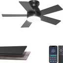 32'' Small Ceiling Fan with Light, Mini Low Profile Flush Mount Fan for Hallway & Closet, Quiet DC Motor, Modern Tiny Space Ceiling Fan with App/Remote Control, Black