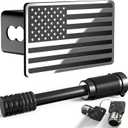 Heavy American Flag Metal Trailer Hitch Covers for 2 inch Receivers,Tow Hitch Covers 2 Inch for Truck Accessories (with 5/8-Inch Pin Diameter Trailer Hitch Lock,Chrome Line)