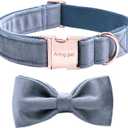 ARING PET Bowtie Dog Collar,Velvet Dog Collars with Detachable Bowtie, Cute &Comfortable Dog Collar, Blue X-Small.