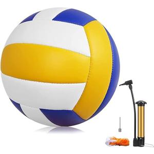 Magicorange Volleyball, 1 Pack Official Size 5 Volleyballs- PU Leather Indoor Outdoor Soft Touch Volleyballs for Beach Play, Game,Gym,Training -Includes Ball Pump (Blue Yellow)