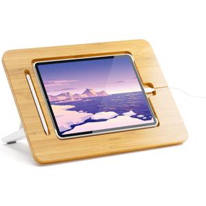 Wooden Tablet Drawing Stand - Adjustable 5 Angle Laptop Stand Riser, Compatible with 12.9/13 inch iPad Pro (3rd - 7th Gen) (Large-Fit iPad Pro 12.9/13 inches-With iPad case, Bamboo)