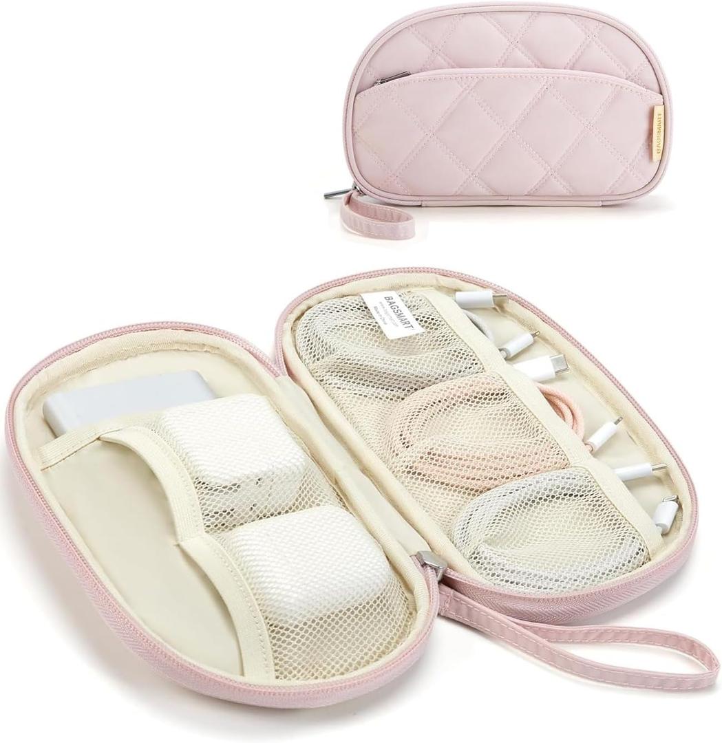 BAGSMART Cord Organizer Travel Cable Bag, Compact Tech Electronic Organizer Travel Case, Essentials for Charger, Cable, Phone, Flash drive - Pink (Single Layer Pink)