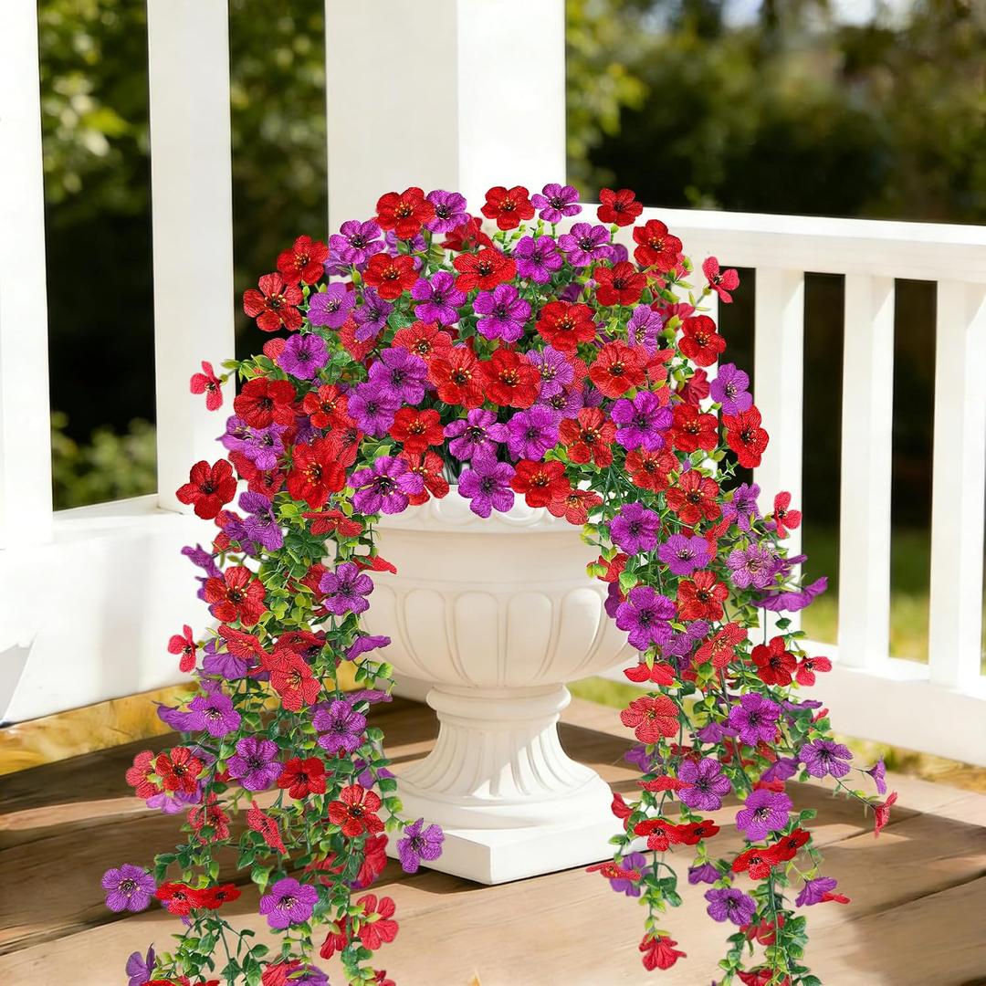 UV Resistant Artificial Hanging Flowers Outdoor Decor - 2 Pack Fake Hanging Plants with Silk Daisies for Spring Summer, No Fade Faux Flowers for Planter, Front Door, Porch, Patio, Garden, Yard