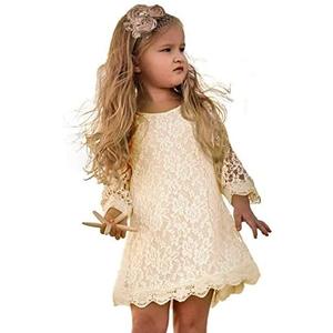 APRIL GIRL Flower Girl Dress, Lace Dress 3/4 Sleeve Dress