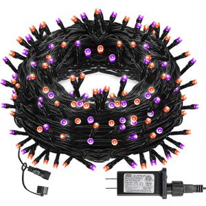 Halloween String Lights, Waterproof Christmas Decorations for Indoor Outdoor Patio Party Holiday, Purple & Orange