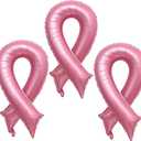 2 x Breast Cancer Pink Ribbon Balloons Ribbon Shaped Foil Balloon Breast Cancer Awareness Aluminum Balloons Set for Party Decoration Fundraising Event Supplies 3PCS