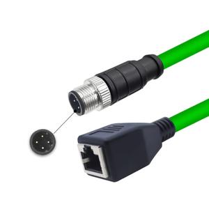 3.28ft M12 4 Pin to RJ45 Industrial Ethernet Cable, M12 4 Pin D Code Male to RJ45 Female Connector Cable High Flex Cat6 Shielded Field Wireable Cable Assembly for Automation Application 1Meter