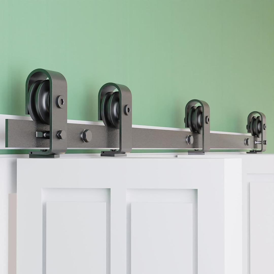 HAYOHRT 64" Bi-Folding Sliding Barn Door Hardware Track Kit 5.3ft Barn Door Bifold Hardware Kit for Four 15" Closet Door Heavy Duty Top Mount Roller Slide Smoothly Quietly Black No Door