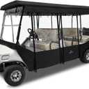6 Passenger Golf Cart Enclosure for Club Car Villager 120" Extended Roof, 600D Waterproof Rain Cover with Full Roll-Up Clear Windows & Door, Zipper Side Mirrors Opening & Windproof Design