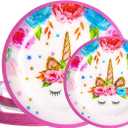 WELLIFE 20PCS Unicorn Theme Plastic Plates - Dinner & Dessert Plates for Magical Unicorn Birthday Party Decorations, 1st Birthday Party Supplies for Girls