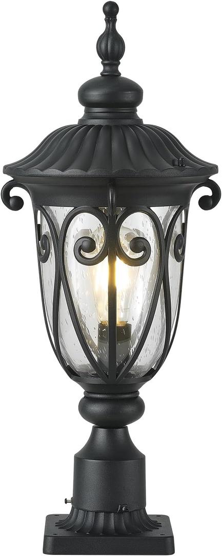 Matte Black Outdoor Post Lights with Pier Mount, 24 Inch High Exterior Lamp Post Lantern with Clear Seeded Glass, Outside Aluminum Pole Lantern for Yard, Pathway, Garden