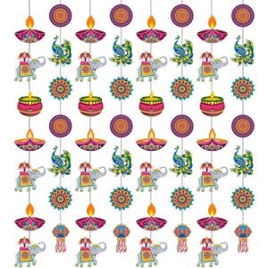 Ceenna 8 Pcs Happy Diwali Hanging Decoration Supplies Indian Festival of Lights Hanging Banner Deepavali Suture Paper Circle Garland Diwali Decor for Home Doorway Curtain Birthday Party Decoration