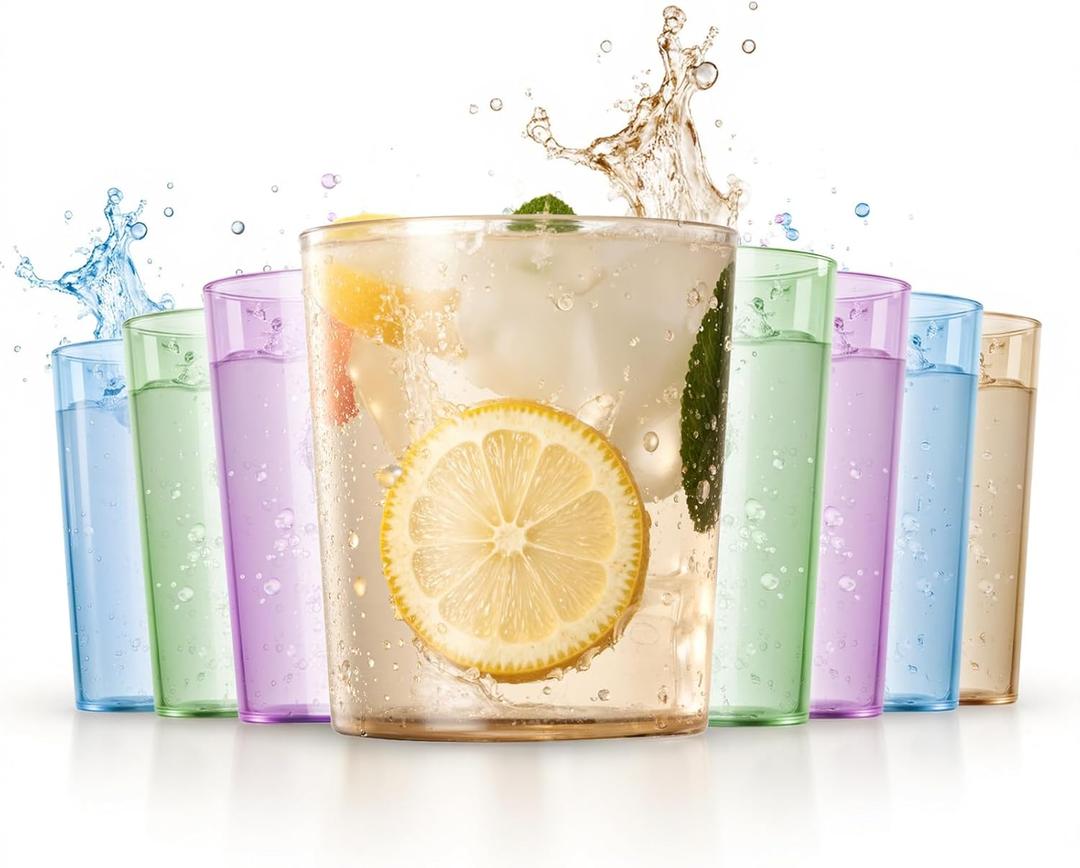Liacere Color Plastic Drinking Glasses (Set of 12) 14 oz Color Reusable Plastic Glasses ColorsKitchen Water Glasses Cup, Bar Tumbler Glassware Set for Beer, Juice, Cocktail, Whiskey, Milk