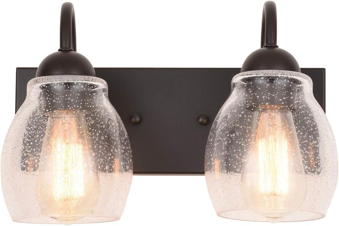 ALICE HOUSE 13" Vanity Lights with Seeded Glass,2 Light Wall Sconce Lighting, Brown Bathroom Lights Over Mirror, Farmhouse Bathroom Lighting, ETL Listed, AL9081-W2