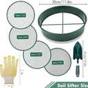 Soil Sieve Sifter Set with Shovel Gloves, Garden Sieve Set with 4 Interchangeable Mesh 3,6,9,12mm, Dirt Sifter for Sand, Rock, Compost, Soil Scoops Garden Tool (Green Sieve Set)