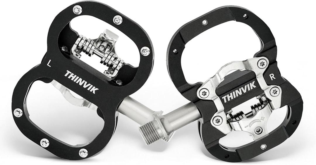 THINVIK Clipless Pedals for SPD, Dual Sided Combo Bike Pedals for Shimano SPD System & Flat Platform, Sealed Bearings Bicycle Pedals with SPD Cleats Set (Black)