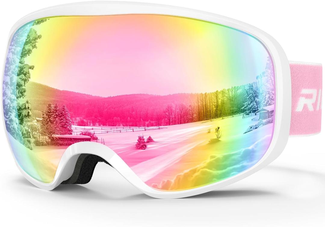 Ski Goggles Snowboard Goggles for Men Women Adults Youth,Over Glasses OTG/100% UV Protection/Anti-fog/Wide Vision (A06-white/Revo Pink(vlt 46%))