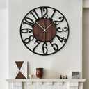 LEIKE Large Wall Clocks,Silent,Non Ticking,Battery Operated Rustic Round Modern Big Wood Wall Clock for Living Room, Bedroom,Kitchen,Farmhouse,Office,Home Decor-16 Inch(Black-Arabic Number)