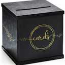 Black & Gold Card Box, Large 10” Gift Card Holder for Wedding Reception, Graduation Party, Funeral Memorial, Birthday, Bridal & Baby Shower, Retirement, Donation Basket, Money, Envelope Box with Slot
