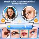 10'' 30X/1X Wall Mounted Lighted Makeup Mirror, 5000mAh Rechargeable Double-Sided Magnifying Mirror with Light, LED Vanity Mirror Touch Dimmable 3 Colors 360° Rotation Extended Foldable Arm, Black