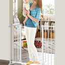 Cideny 34" Extra Tall Baby Gate for Stairs, Auto Close Stroller Friendly Dog Gate Indoor for Doorways, Pressure Mounted 29"-45" Wide Baby Gate, Easy Walk Through Gate for Children & Pets, White