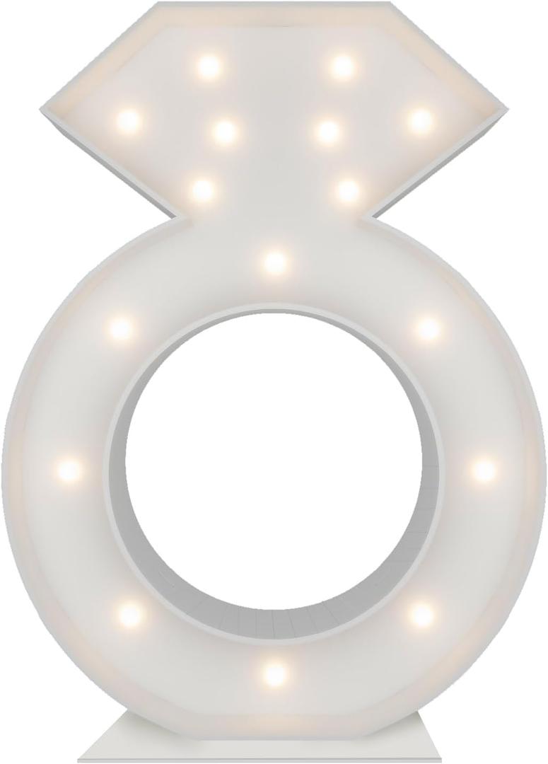 3FT Tall Marquee Light Up Diamond Ring Large DIY Mosaic Balloon Frame Pre Cut Kit for Bridal Shower, Engagement Party, Wedding Proposal Decorations Party Backdrop Decor
