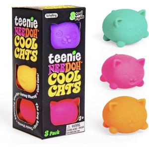 Schylling NeeDoh Teenie Cool Cat - Sensory Squeeze Toy - Contains 3 Mini Groovy Globs - 1.5" Wide - Color May Vary (Pack of 1)
