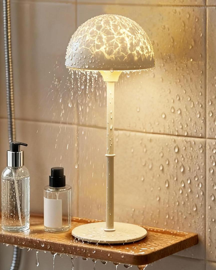 Shower Lamp - Waterproof Bathroom Lamp with 7 Color Ocean Wave Projector, Rechargeable Shower Light with Touch & Remote Control, Cordless Light for Inside Shower/Bathtub