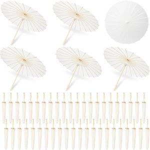 SAYAYA 50 Pack 23.6 Inch Small White Paper Umbrellas Chinese Japanese Parasol Paper Decorative Umbrellas DIY Oiled Painting Parasol for Weddings Bridal Showers Crafts Photography Party Decor