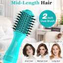 Mini Travel Ceramic Blow Dryer Brush for Short to Medium Hair, 2 Inch Oval Styling Hot Air Brush with 3 Heat Settings, Lightweight Volumizing & Smoothing Tool, 120V, Cyan