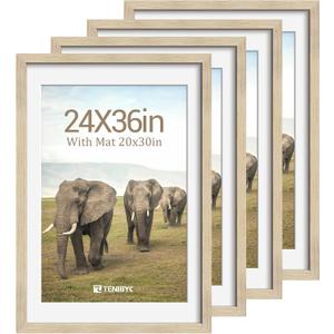 24x36 Poster Frame 4 Pack, 20x30 Mat, Oak Wood, for Picture