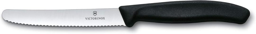 Victorinox 6.7733, Black 4 Inch Swiss Classic Paring Knife with Serrated Edge, Round tip , 4"