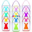 Jexine 12 Pcs Easter Bunny Basket Bags Bulk for Kids Gift Bucket Easter Eggs Hunt Basket with Handle Rabbit Fluffy Tails Bunny Tote Bag Bucket for Spring Party(Bright Color,Matte)